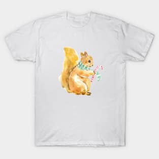 Squirrel with candy stick Christmas watercolor T-Shirt